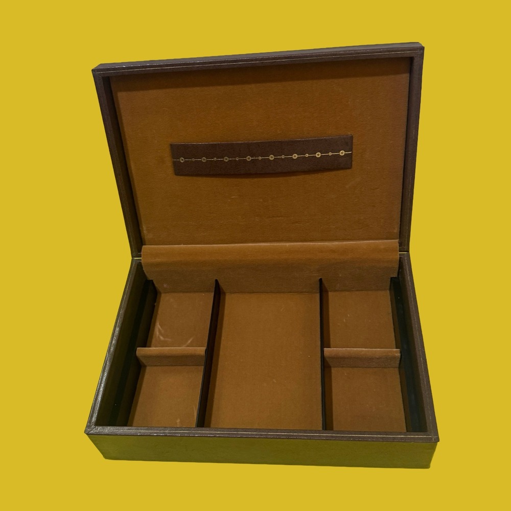 Vintage Swedish Jewelry‎ Box Brown Leather Velvet Interior MCM Midcentury